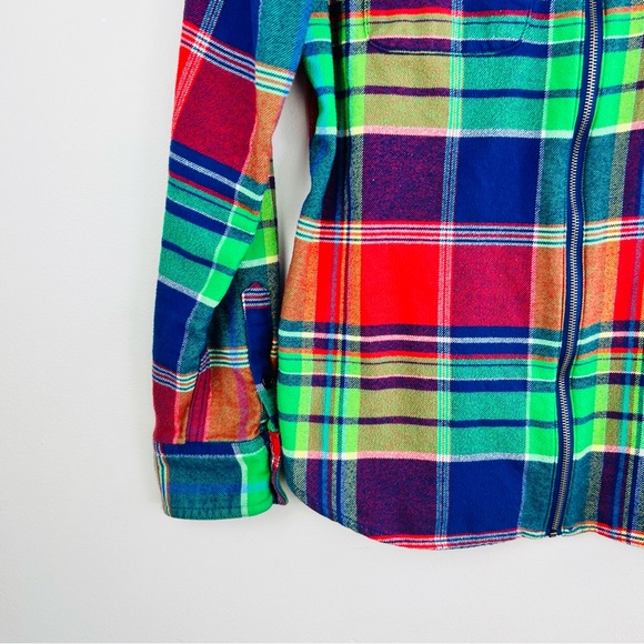 Chaps Denim Plaid Flannel Colorful Zip Up shirt Women Size S - Picture 7 of 14